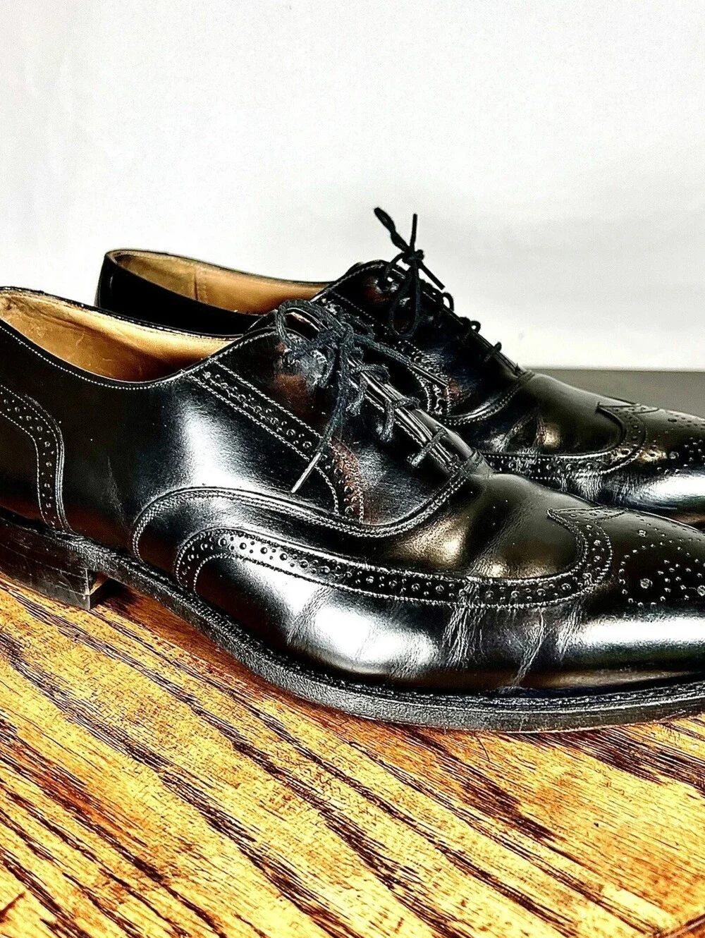 Johnson Murphy Optima 11.5 D Black Leather Wingtip Brogue Oxford Shoes